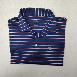 Rhoback Polo Shirt Mens 2XL Blue Red Stripe Golf Old Glory Stretch USA Flag